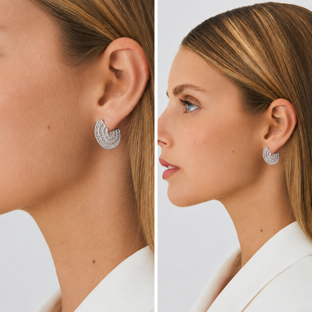 3/4 Circles Silver Filigree Earrings